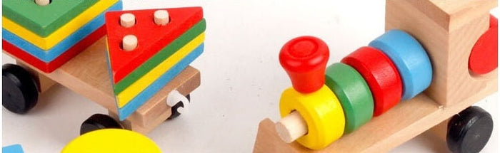Wooden Train Three-Section Tractor Toy | Child Intelligence Puzzle Toys