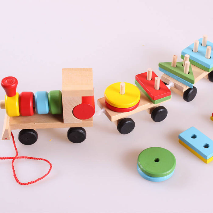 Wooden Train Three-Section Tractor Toy | Child Intelligence Puzzle Toys
