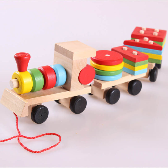 Wooden Train Three-Section Tractor Toy | Child Intelligence Puzzle Toys