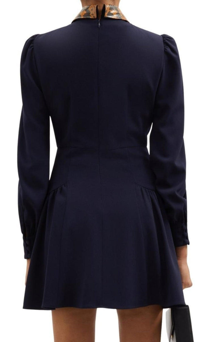 Alessandra Rich Wool Crepe Mini Dress With Python Print Collar - Runway Catalog
