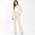 Long sleeve office top with bow neckline and smooth fabric finish