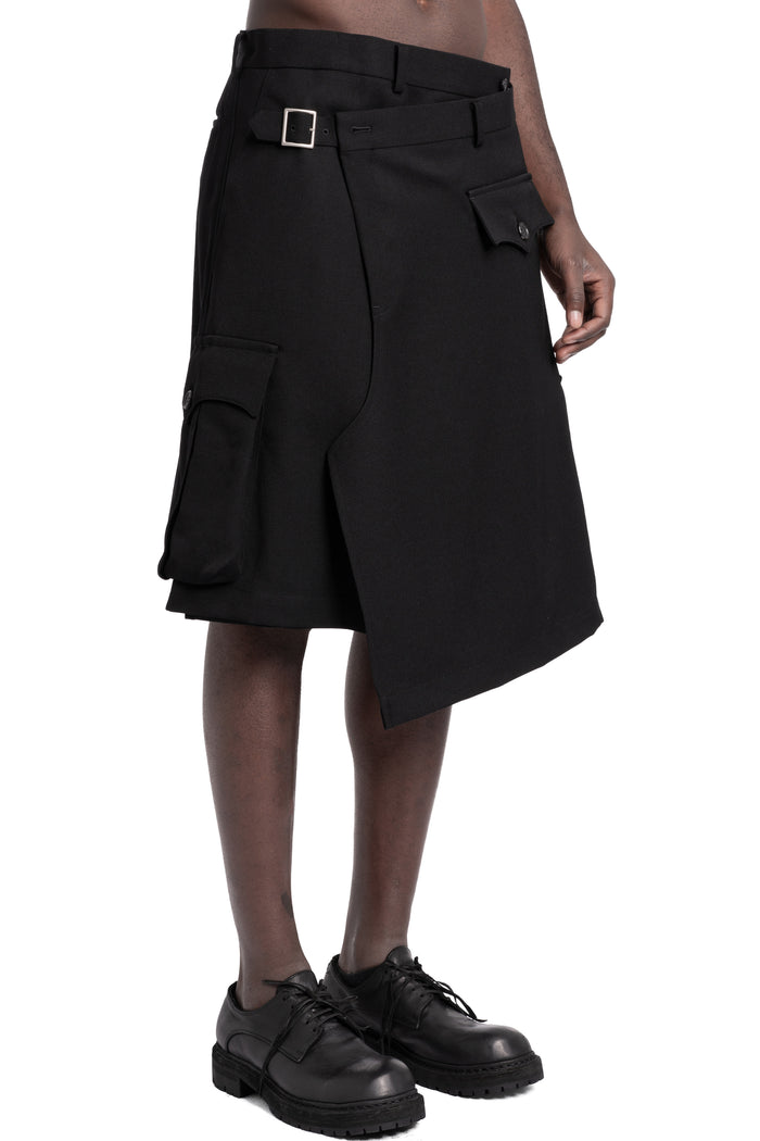 Woven wool asymmetrical wrap skirt