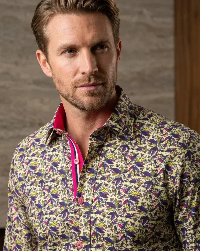 Yellow Colourful Leaf Print Shirt