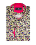 Yellow Colourful Leaf Print Shirt-Makrom